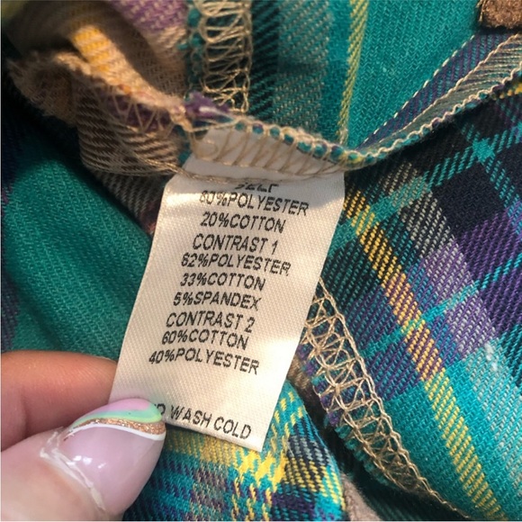 Easel Mix Plaid Button Down Oversized Thermal With Hood In Khaki. NWT! Sz S - Picture 9 of 11